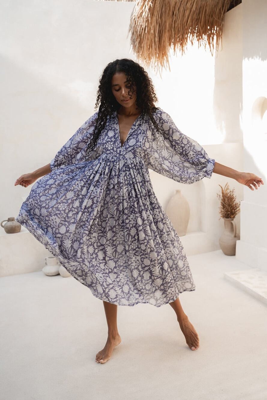 Daughters of India Kyra Midi Dress size L Blue Iris
